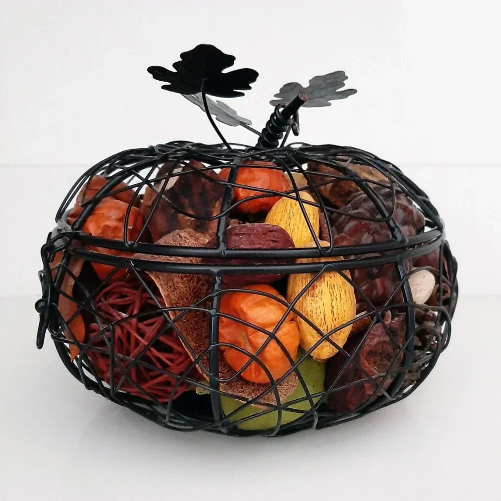 Bronze Metal Basket of Dried Gourds (Autumn/Thanksgiving Home Decor), Pier I